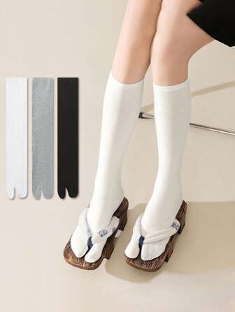 1/2/3 pares de calcetines con dedos divididos de unicolor negro/blanco/gris para mujer a media pantorrilla