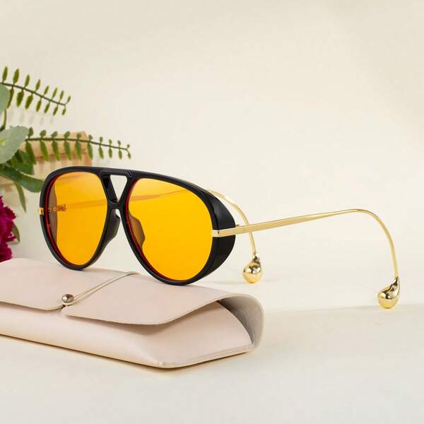 1pc Latest Fashion Fashion Glasses, Unisex Retro European & American Style Double-Bridge Personalized Rimless Shield Fashion Glasses, Anti-UV Aviator