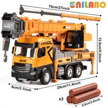 [Random Color] Alloy Engineering Vehicles Toy - Multifunctional Mobile Crane Truck | Logging Truck | Excavator | Crane Truck | Dump Truck | Mixer Truck | Heavy Trailer, Inertial Drive, Realistic Lights And Sounds, Engineering Toy Equipment, Simulation Game - Perfect Birthday Gift For Boys And Girls 3+ Years Old - Multicolor - View 3