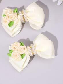 2pcs Beige Flowers Bow Hair Clips,Fabric Faux Pearl Bow Hairpins,Fashion Hair Accessories For Girls Teens Party Gifts