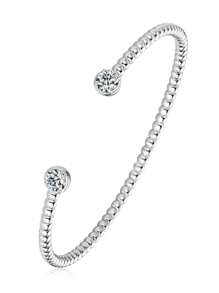 XUJIA 1PC 925 Sterling Silver Solid Moissanite Bangle For Women Fashion Cuff Bangle D Color 5mm Round Cut Moissanite Bangle Engagement Wedding Birthday Jewelry Gifts For Her