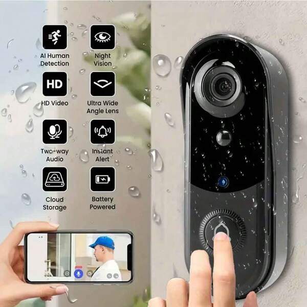Smart Wireless Video Doorbell, Smart Home Security Monitoring, Indoor And Outdoor Security Cameras. Two-Way Voice Calls, HD Photo And Video Recording, Rechargeable Battery, Cloud Storage And SD Card Storage, Suitable For Home Anti-Theft.