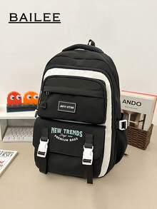 BAILEE Mochila con cremallera de color sólido, de gran capacidad, multicapa, elegante y deportiva, para deportes casuales, salidas diarias e ideal para regalos. - Multicolor - Ver 17