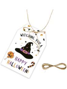 50 个万圣节礼品标签 - 万圣节礼品标签 - 派对礼品标签，包含细绳，可爱的南瓜设计标签，适合返校、毕业、生日、万圣节派对、圣诞派对、婚礼、水果派对、单身派对、礼品包装