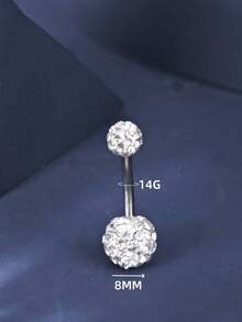 1pc Fashion Super Shiny Rhinestone Belly Button Ring, 316L Stainless Steel Hypoallergenic Piercing Navel Jewelry, Suitable For Women To Wear In Summer - Silver - View 2