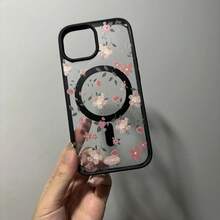 1 Ốp lưng điện thoại từ tính màu đen tương thích với iPhone 16 Pro Max, Ốp lưng cứng cạnh mềm tương thích với iPhone 15 Pro/13/17 Pro Max, 11/12/14/17, Ốp lưng bảo vệ tiện lợi họa tiết hoa hồng tương thích với Samsung Galaxy S25/24 - màu đen - Xem 5