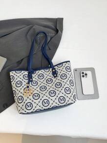 Bolso de tela grande con estampado de letras, estilo simple, para cruzar fronteras entre la UE y EE. UU. Nuevo bolso de hombro de patrón de rombos para mujeres ir al trabajo