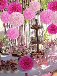 100/30/10/1 件粉色、浅粉色和玫瑰红色纸花环，适用于婚礼、茶会、生日和家居装饰、情人节 DIY 纸巾绒球、装饰性纸巾绒球套装、粉色纸巾花球天花板悬挂装饰，适用于情人节、生日、毕业典礼、开幕式、婚礼订婚派对装饰、圣诞节