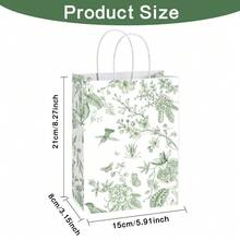 5 pezzi/10 pezzi/20 pezzi Sacchetti regalo di carta riutilizzabili con motivo floreale e manici, colore verde e bianco, adatti per matrimoni, compleanni, feste
