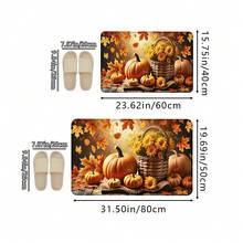 1pc Autumn Thanksgiving Nature Cozy Pumpkin & Maple Leaf Print Holiday Doormat, Soft Non-Slip Absorbent Washable Kitchen Mat, Festive Ambience Entrance Floor Rug, Rectangular Low Pile Holiday Home Decor Mat For Living Room, Bedroom, Kitchen, Laundry Room, Bathroom - Multicolor - View 3