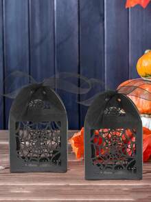 10pcs Halloween Black Hollow Spider Web -Themed Gift Boxes With Ribbons - Laser-Cut Paper Packaging Box For Halloween Spooky Party Favors & Small Item Storage - Black - View 5