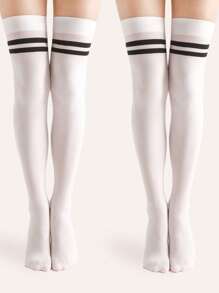 2 Pairs/1 Pair Casual & Versatile Striped Pattern Knee High Socks