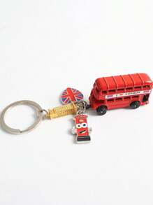 1pc Creative Telephone Booth Keychain, 3D London Bus Pendant, Red Double Decker Bus Charm, Suitable As Backpack Ornament, Decoration, Gift, Travel Souvenir