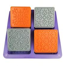 1pc/ Customized Four-Hole Flower Square Silicone Mold, Chocolate Mooncake Cake Mold, Diy Handmade Soap Silicone Mold