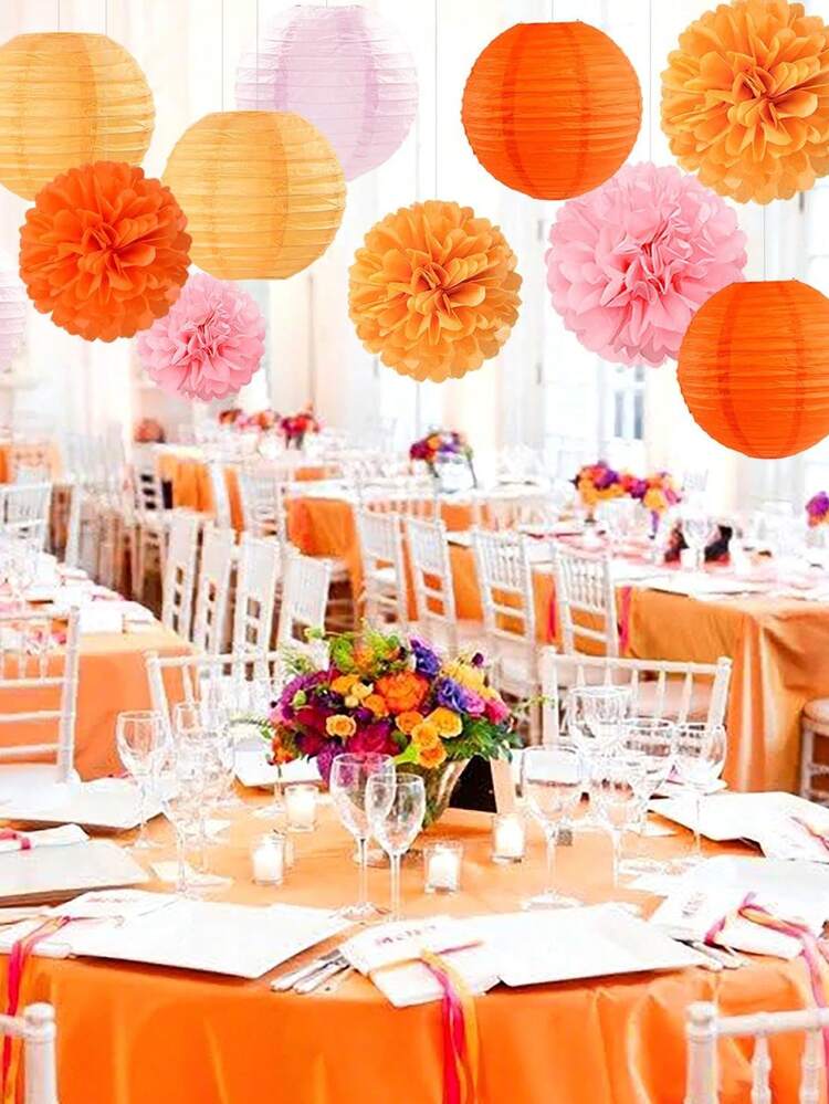 15 件粉橙色时尚派对装饰纸 - 花灯笼、薄纸绒球飘带，适合秋季婚礼、新娘送礼会、波西米亚生日、日落派对悬挂装饰 - 彩色 - 查看 6