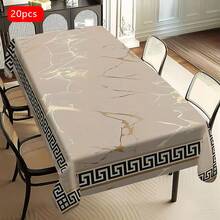 1/20pcs Elegant Grey And Golden Geometric Tablecloth - Wrinkle-Resistant Polyester, Machine-Woven Rectangular Design For Indoor/Outdoor Dining, Parties, And Everyday Decor, Table Decor - Multicolor - View 30