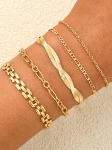 6/11/12/13/20pcs Minimalist Geometric Beaded, Smooth Chain, Snake Bone Chain, Twisted Chain, Lobster Clasp Bracelet Set, Fashion, Elegant, Vintage Design, Suitable For Holiday, Party, Daily Wear, Gift