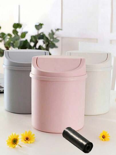 1PC/2PCS Mini Garbage Bin, Covered Small Trash Can, Desktop Trash Can, Desktop Waste Paper Basket, Swing-Top Design To Prevent Odor Leakage, Used For Storing Fruit Peel And Paper Scraps On Desk To Keep Tidy, For Bathroom, Home Office Desk Decor,Coffee Table, Office, Living Room, Study Back To School