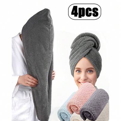 4pcs/2pcs/1pc Super Soft Microfiber Towel - Quick Dry, Super Absorbent, 300g High Absorbency Soft Hair Drying Turban, Coral Fleece Quick Dry Hair Cap, Suitable For Women And Girls, Gentle For Curly Or Damaged Hair, Anti-Frizz Hair Wrap, Wet Hair, Solid Color Bathroom Supplies, Cap, Shower Cap, Salon Hair Products And Accessories, Beauty Travel Essentials, Bathroom Supplies, Ideal Bathroom Accessory