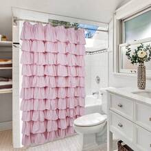 Cortina de ducha con volantes rosa, estilo rústico y de granja, cortinas de tela para baño, 72" X 72" - Rosa - Ver 7
