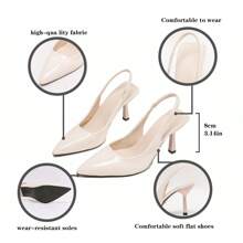 女士尖头窄跟高跟鞋，弹性露背穆勒凉鞋