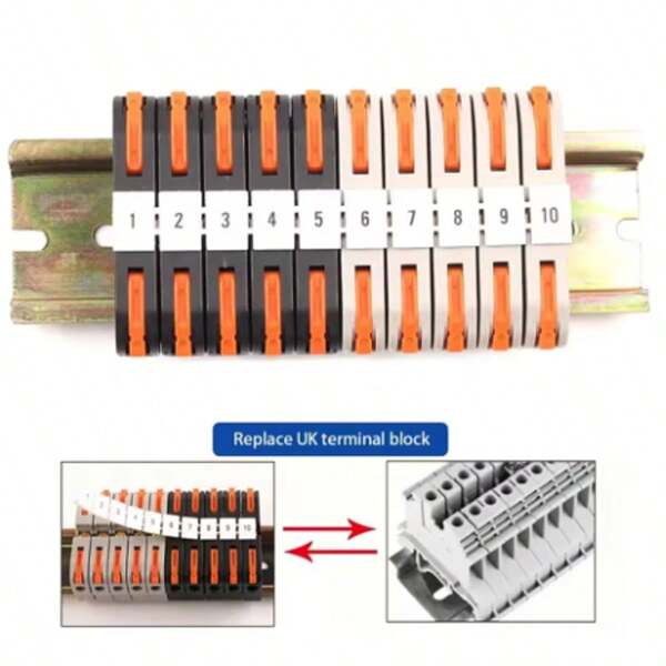 10 Stück Hutschienen-Anschlussklemme 211 Draht elektrischer Leiter, universeller schneller Kabelverbinder mit Nummernschilderset