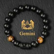 10mm Beaded Bracelets For Men Women Couple Black Punk Streetwear Tigers Eye Bangles Gifts For Boyfriend Constellation Aries Taurus Gemini Cancer Leo Virgo Libra Scorpio Sagittarius Capricorn Aquarius Pisce Zodiac Lover Accessories Jewellery
