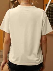 2025女孩旅行图案T恤，闺蜜旅行，女孩旅行T恤设计，圆领短袖设计，柔软涤纶针织面料，适合夏季旅行，可爱图案T恤，女士夏季休闲上衣 - 杏色 - 查看 2