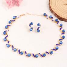 Set de joyería de 3 piezas con forma de S con perlas artificiales, incluyendo pendientes y collar, de estilo popular europeo y americano, adecuado para galas, fiestas y vacaciones - gran regalo para novia, esposa o mejor amiga