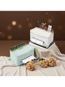 1 pièce Boîte à mouchoirs multifonctionnelle pour bureau, boîte de rangement pour télécommande et accessoires divers, boîte de rangement de luxe pour table basse de salon, organiseur multifonction pour télécommandes, décoration maison créative, porte-papier mouchoirs haut de gamme, convient pour le salon, la table à thé, la salle à manger, la chambre et la coiffeuse