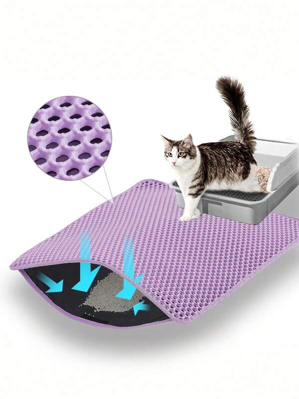 Cat Litter Mat, Large Double Layer Honeycomb Litter Trap Mat, Non-Slip And Waterproof, Floor Litter Box Urine Resistant Mat, Cat Litter Mat, Cat Supplies, Purple (Multiple Sizes Available)