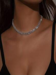 1pc Luxury Rhinestone Claw Chain Welding Necklace, Women's Gift For Wedding, Engagement, Gala