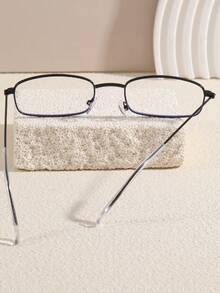 1 pieza Montura de gafas cuadrada pequeña para mujer, con aro dorado estrecho, gafas rectangulares de cobre blanco ultraligero con cristales transparentes, accesorio de gafas - Negro - Ver 4