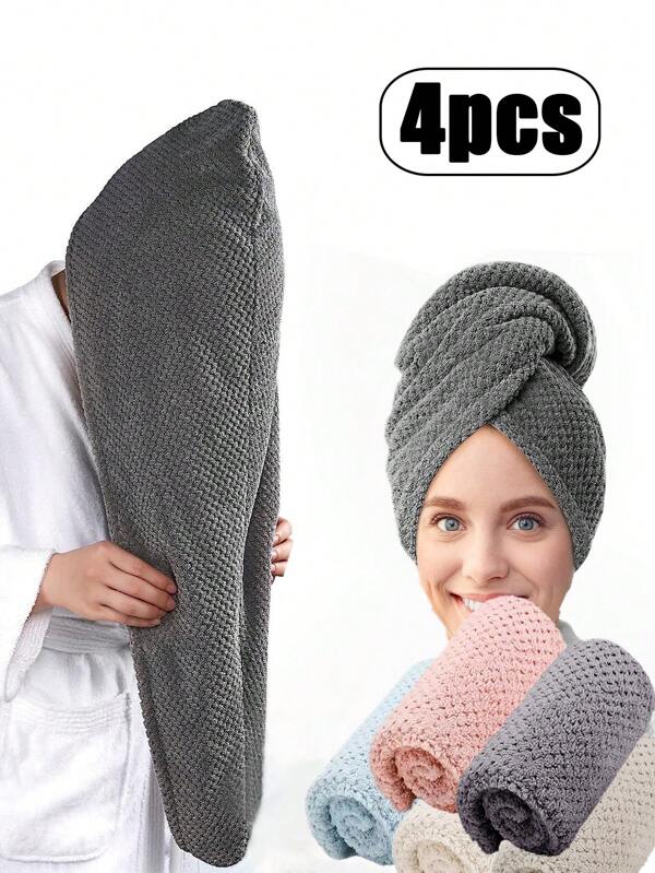 Toalla de microfibra ultra suave - Secado rápido, súper absorbente, para mujeres y niñas, suave para el cabello rizado o dañado, accesorios de baño de unicolor (1 pieza/set de 4), sombreros, gorros de ducha, productos y accesorios para barbería, artículos de viaje de belleza, de vuelta a la escuela, artículos esenciales de viaje y vacaciones, accesorios para el cabello para mujeres