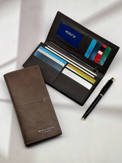 HOVI'S ​​18.5x9cm Ultra Slim Men's PU Wallet - 1.5cm Thin Bifold With 8 Card Slots & Clear ID Window HOVI'S​​