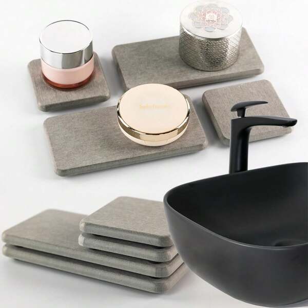 Set Of 4 Water Absorbent Diatomite CoastersDiatomaceous Earth Kitchen Soap Dish,Bathroom Trays, Water Absorbing Stone Usedfor Hand Soaps & Plants & Toiletries In The Modern Home