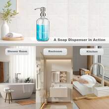 Euuztu Glass Soap Dispenser - Refillable Hand Lotion Dispenser Kitchen Bathroom With Rust Proof Stainless Steel Pump (17OZ/ 500ML) (1 Pack) - 1 Pack - 查看 9