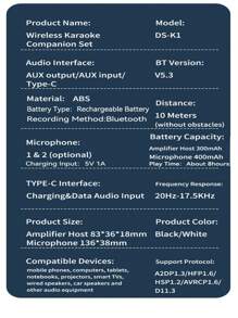 KZ DS-K1 Karaoke Companion Wireless Microphone Bluetooth 5.3 Wireless Moving-Coil Microphones KTV DSP Mixer System 3.5MM AUX Type-C Amplifier Host HIFI Stereo Surround For Wired Speaker/Car Kit/PC/TV/Projector/Phone
