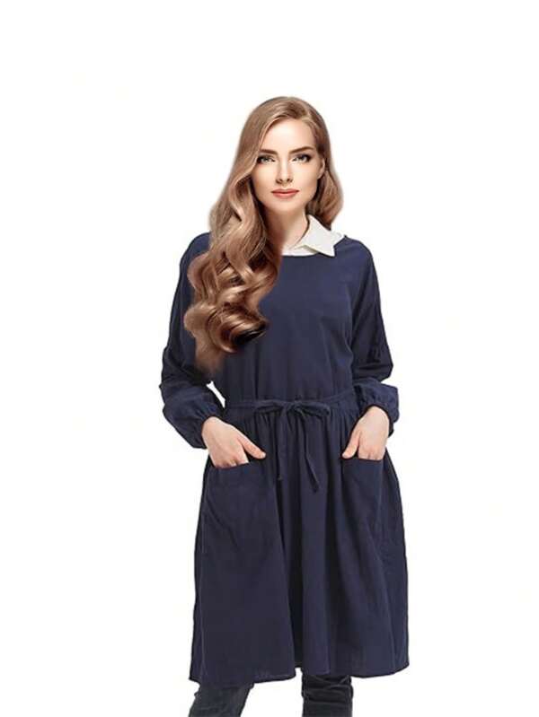 1 pieza Delantal reversible de manga larga, delantal de cocina de estilo cottage para limpieza del hogar para mujeres, delantal protector de talla grande