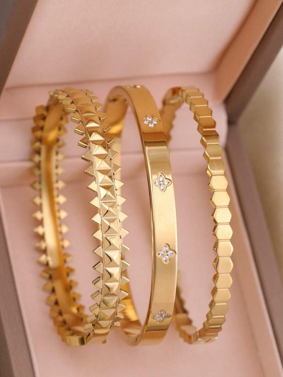 3 件/1 件时尚不对称形状不锈钢手链，适合日常佩戴、派对配饰、生日礼物 - 手鐲 - 查看 1