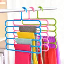 1pc Multi-Functional 5-Tier Non-Slip Clothes Hanger, 5-Layer Pants Rack, Multipurpose S-Shape Clothes Hanger, Bathroom Towel Rack. Slip-Proof & Easy To Organize, Durable. Used For Storing Clothes, Scarves, Ties In Wardrobe, Bedroom, Bathroom, Balcony, Closet. Suitable For Home, Retail Store Display, Clothing Store Wardrobe, Scarf & Pants Rack (Random Color & Style)