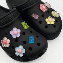 10pcs Jelly Shoe Charms! Transparent Flower + Small Bear, Essential For Campus And Street For Sweet Girls - Pink - View 3