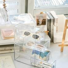 1pc Transparent 4-Cell Pull-Out Glasses With Drawer Sunglasses Storage Box Dustproof Stackable Accessories Storage Box,Stationery Storage, Makeup Tool Storage, Jewelry Storage, Display Stand