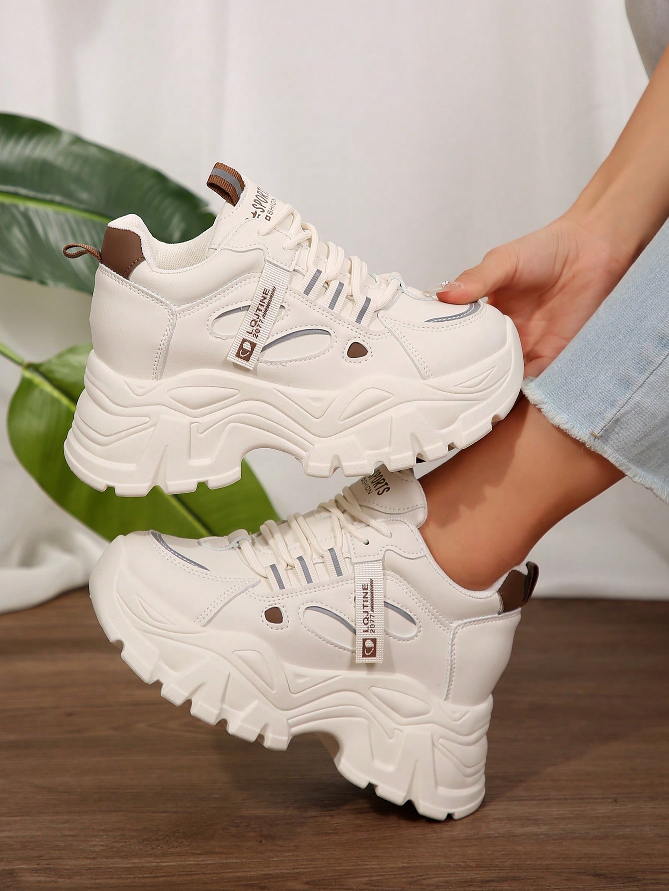 كعب مخفي أبيض، أحذية رياضية كاجوال نساء، أحذية منص...