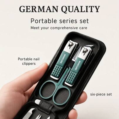 6-In-1 Professional Manicure And Pedicure Kit For Women Men High-Quality Stainless Steel Set With Case Portable Girls Toe And Foot Nail Clippers At Home And Travel Including Green Nail File Tweezer Nippers In A Box Lightweight Beauty Tools Kit For Face