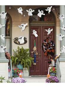 21pcs Halloween Scary Ghost Self-Adhesive Stickers Decor, Holiday Party Hanging Ornaments, Room Home Decoration, Wall Stickers, Window Stickers, Family Gathering, Indoor Outdoor Ghost Stickers