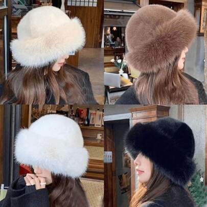 1pc Winter Chic Faux Fur Beanie Hat For Women - Soft, Plush, And Insulating With Ear Protection - Lightweight, Stretchy, And Breathable Polyester Fabric - Machine Washable And Easy Care