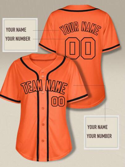 قميص بيسبول بتصميم مخصص للنساء بطباعة الجانب، قمصان بيسبول برتقالية بزي موحد مطبوع عليه الاسم الشخصي ورقم الفريق، قميص بيسبول هدية لأمي، 100% بوليستر سريع الجفاف وقابل للتهوية لملابس كرة الناعمة للرياضات الخارجية