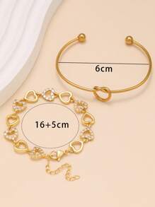 Sexy Charming Fashion Hollow Heart Shaped Cubic Zirconia Inlayed Stainless Steel Bracelet And Bangle Set For Women, Suitable For Dates, Gala Dinners, Parties, And Gifting
