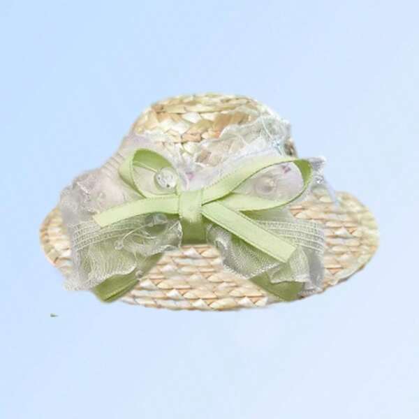 Sombrero de paja ajustable para mascotas, gorra con lazo para perro, sombrero de granjero para gato, rosa y azul, sombrero de sol de verano para perros y gatos pequeños